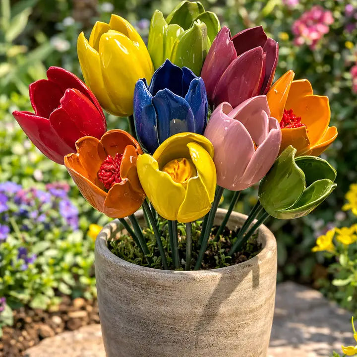 FLOR ITALIANA EM CERAMICA HASTE TULIPA 6-7 CM GIALLO