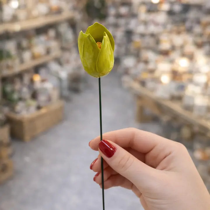 FLOR ITALIANA EM CERAMICA HASTE TULIPA 6-7 CM VERDE CHIARO