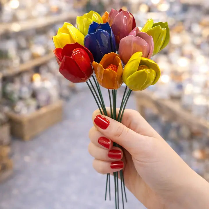 Flor italiana em cerâmica, tulipa amarela com haste 6–7 cm – Capodimonte