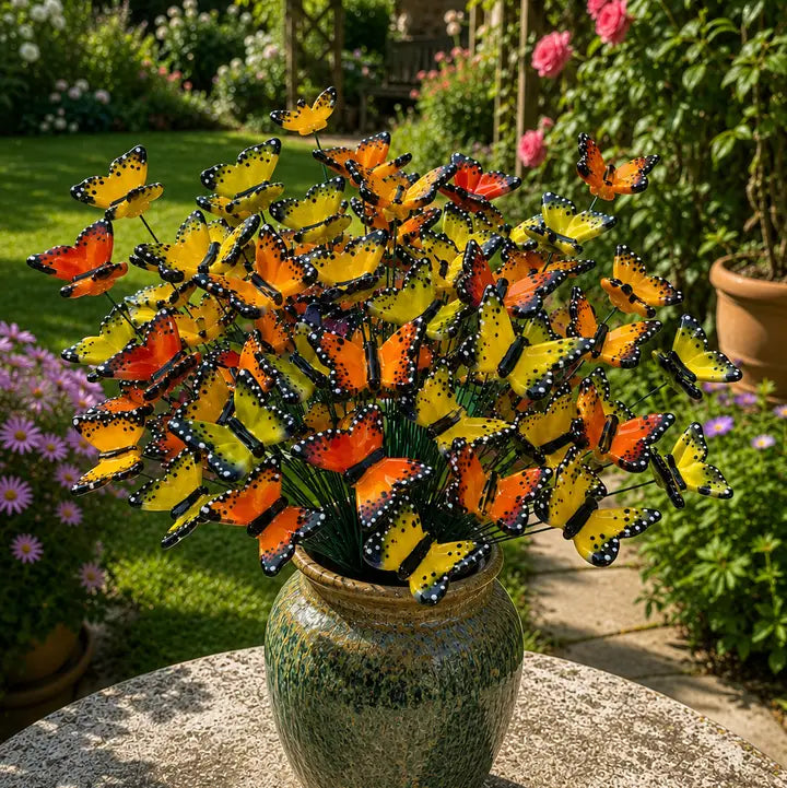 HASTE DE BORBOLETA EM CERAMICA ITALIANA 5 CM CAPODIMONTE AMARELO E AZUL