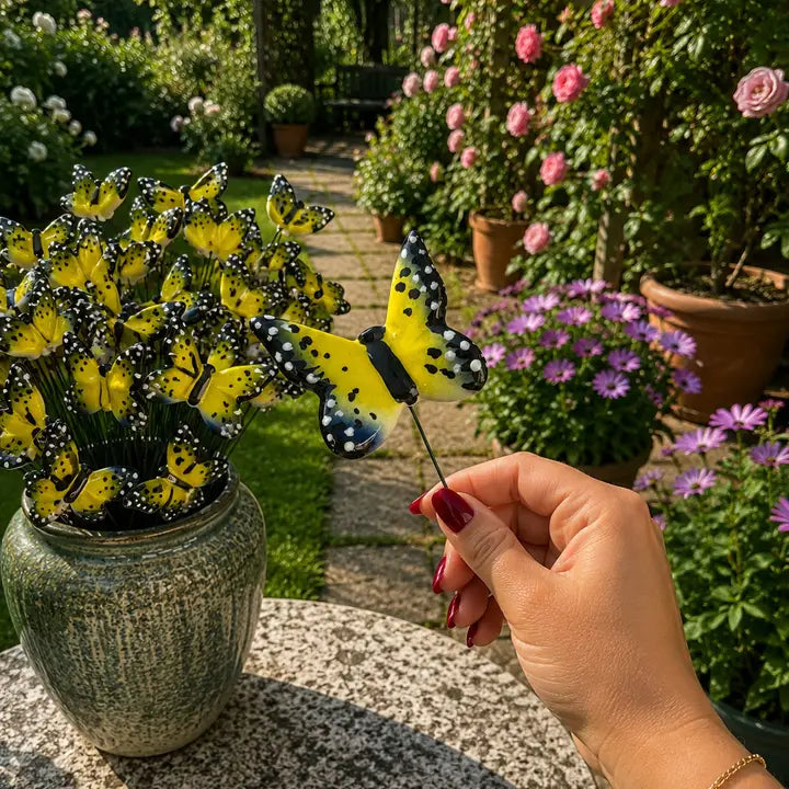 HASTE DE BORBOLETA EM CERAMICA ITALIANA 5 CM CAPODIMONTE VERMELHA E LARANJA