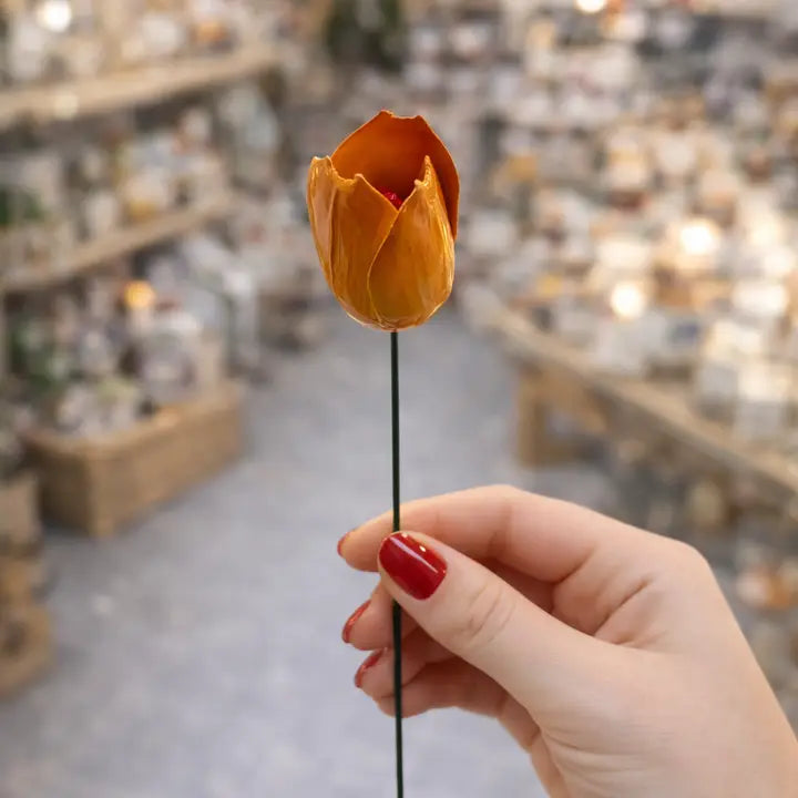 FLOR ITALIANA EM CERAMICA HASTE TULIPA 6-7 CM ARANCIONE