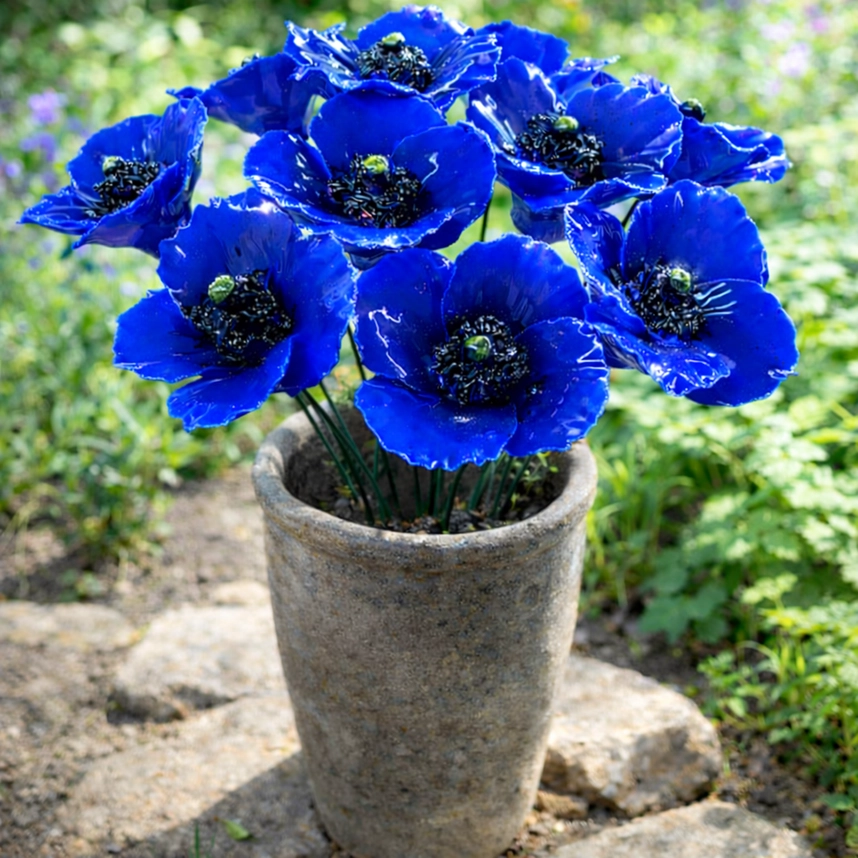 FLOR CER ITALIANA HASTE PAPOULA OR CAPODIMONTE BLU 6-7 CM