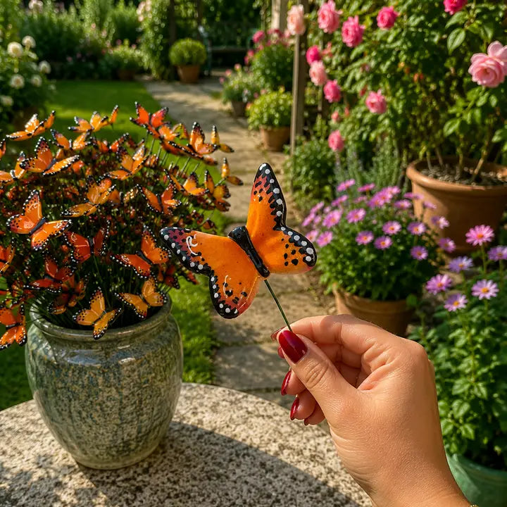 HASTE DE BORBOLETA EM CERAMICA ITALIANA 5 CM CAPODIMONTE AMARELO E AZUL