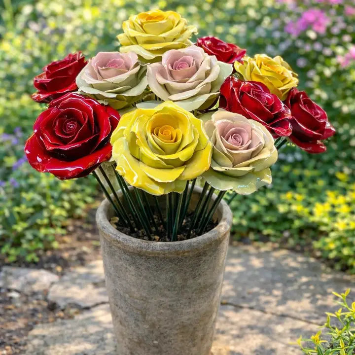 FLOR CER ITALIANA ROSA  CAPODINEMENTE  AMARELO E BRANCO6-7DM