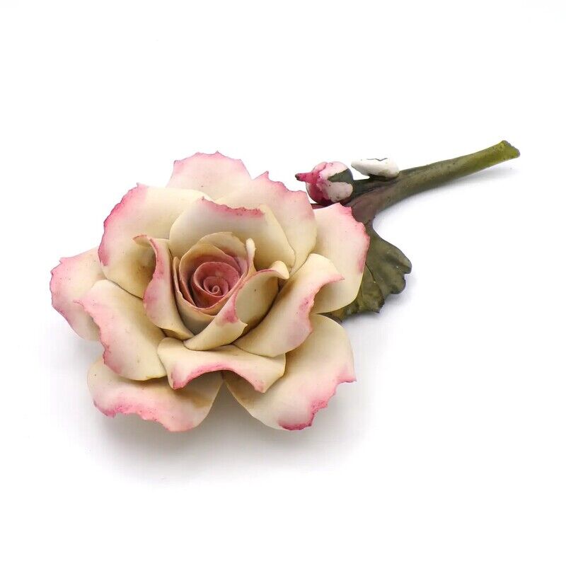 Ramo de rosa cor-de-rosa e laranja em porcelana italiana, 15 cm