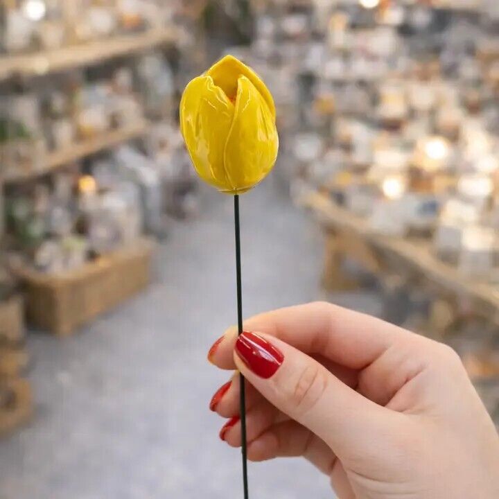 Flor italiana em cerâmica, tulipa amarela com haste 6–7 cm – Capodimonte