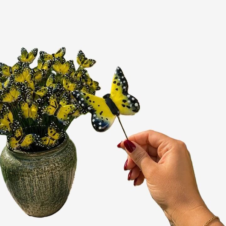 HASTE DE BORBOLETA EM CERAMICA ITALIANA 5 CM CAPODIMONTE AMARELO E AZUL